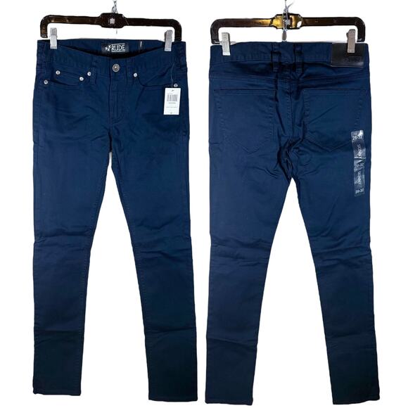 RUDE Hot Topic NWT Men's 28 Dark Navy Blue Skinny Chino Pants Light Stretch - Picture 3 of 11